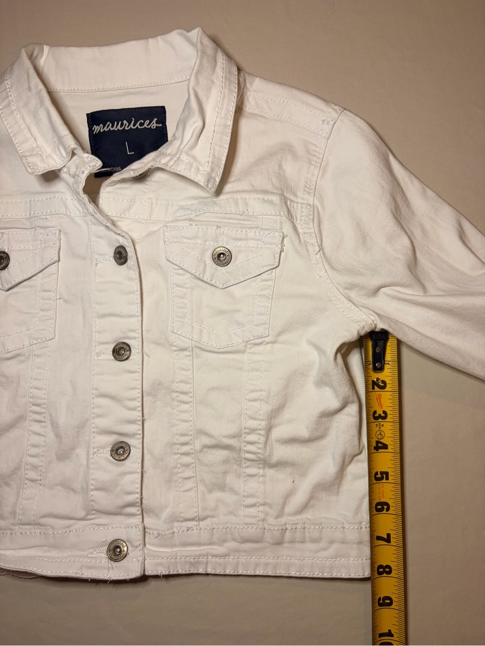 Maurices Women’s Large White Cropped Denim Jacket Button Front Jean Jacket - Picture 5 of 6